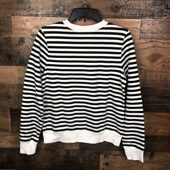 Halogen Sweatshirt Black White Stripe Black Heart ME Patch on Front Small - Picture 4 of 11